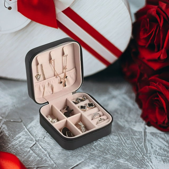 Fiudx Organizador de Pendientes, Joyero de Franela, con Múltiples Compartimentos para Guardar Anillos, Asa de Cinta, Ideal para Pulseras, Pendientes, Relojes, Regalo para Adultos, Disponible En Vario