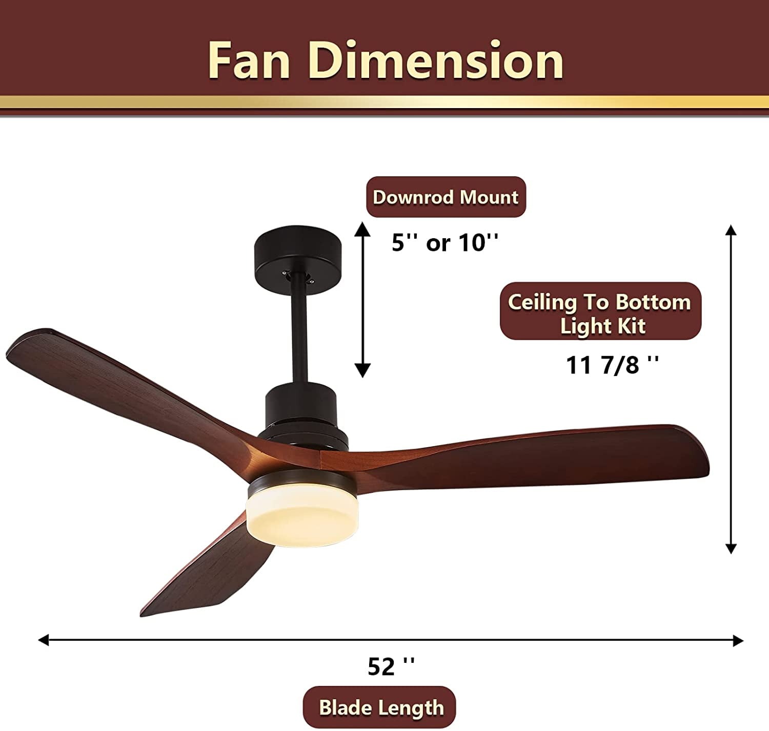 Buy ROOMTEC Indoor 52inch 3Blade RemoteControl Wood Ceiling Mount
