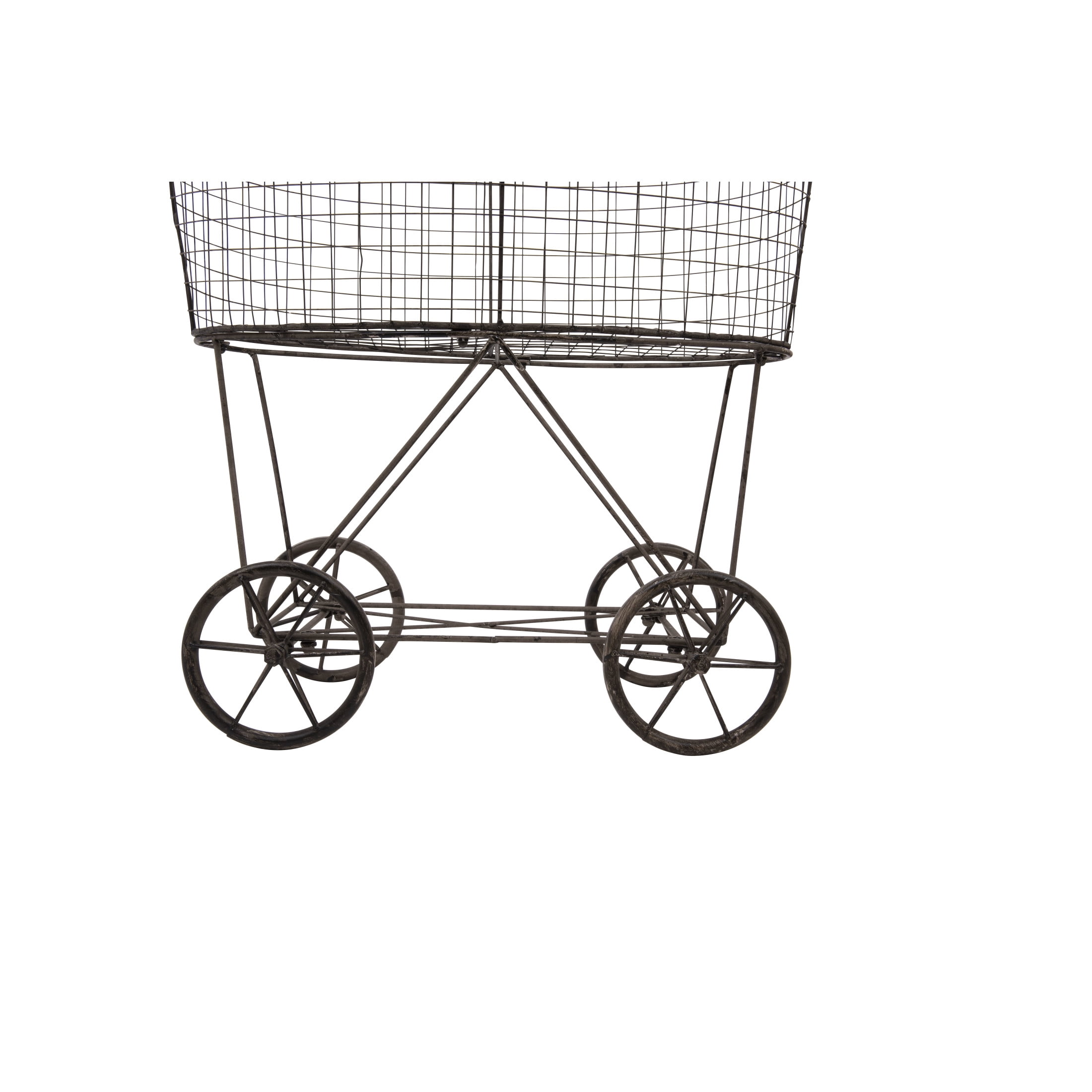 Woven Paths Vintage Iron Laundry Basket with Wheels, 24.75" x 27", Black
