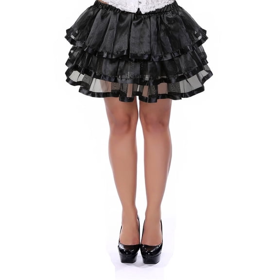 Grebrafan Women Steampunk Multi Layer Short Skirt Black 3XL