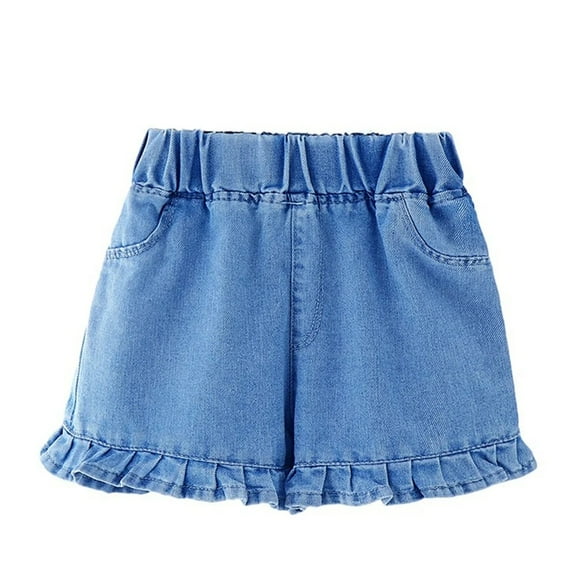 XBASW Baby Kids Girls Jean Shorts Summer Wide Straight Leg Denim Shorts Toddler Loose Floral Shorts with Pockets 2-12 Years