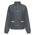 thumbnail image 5 of Jackets for Women Winter Coat Jackets Flannel Stand Collar Jacket(Dark Gray Textured Fabric,Size:S-4XL), 5 of 7