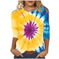 thumbnail image 2 of VBTAPA Women's 3/4 Length Sleeve Crewneck Tops Multicolor Tie Dye Graphic T-Shirt Casual Summer Blouse Tees Fashion Streetwear Limited Time Sales Multicolor M, 2 of 5