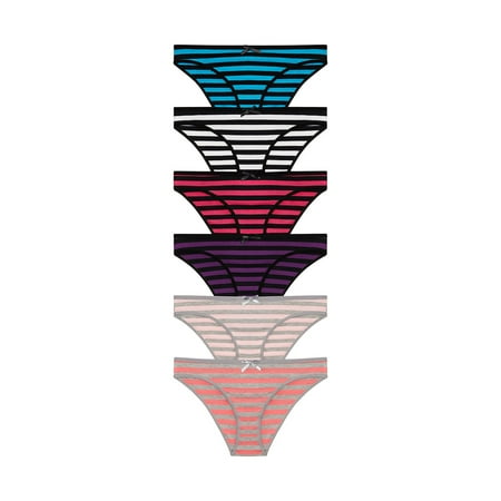 

Nabtos Women Cotton Underwear Stripes Basic Bikini Female Panties Pack 6