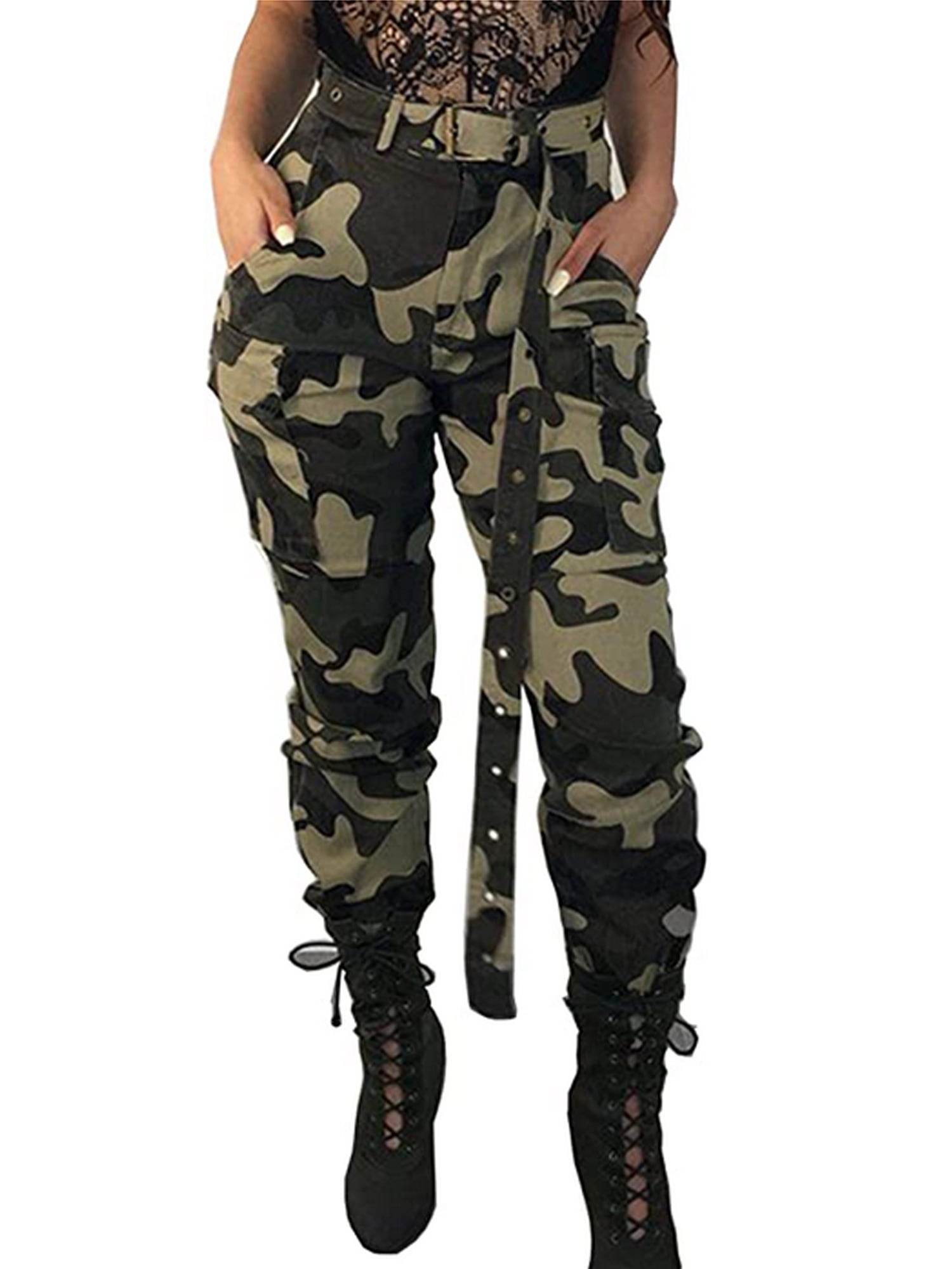 Hip Hop Womens Camo Cargo Trousers Casual Pants Military Army Combat Camouflage
