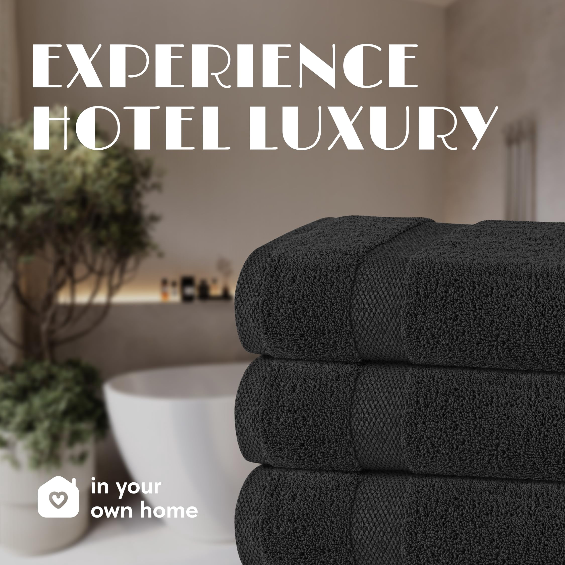 White Classic Wealuxe Black Bath Towels 24x50 inch, Cotton Towel Set for Bathroom, Hotel, Gym, Spa, Soft Extra Absorbent Quick Dry 6 Pack
