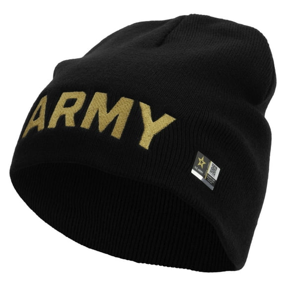 Wording of US Army Embroidered 8 Inch Knitted Short Beanie - Black OSFM