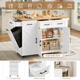 thumbnail image 4 of Homfa 41'' Movable Kitchen Island with Drop Leaf & Power Outlet, Island Table on Wheels with 3 Drawers, Spice Rack and Trash Bin Cabinet, White, 4 of 10
