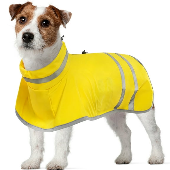 Kuoser Dog Raincoat Waterproof Rain Jacket with Reflective Stripes for Dogs, Yellow, M