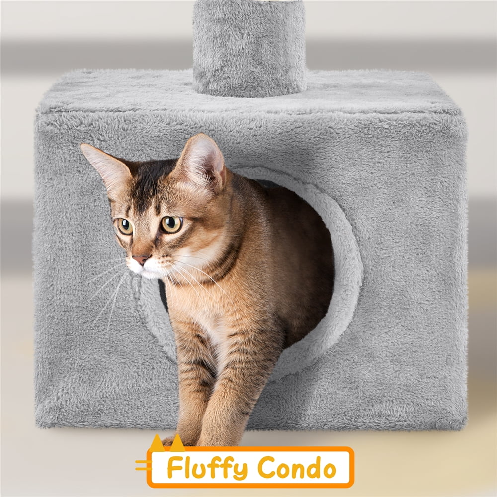 Yaheetech 7.4-8.7FT Multilevel Floor To Ceiling Cat Tree with Condo & 4 Perches, Light Gray