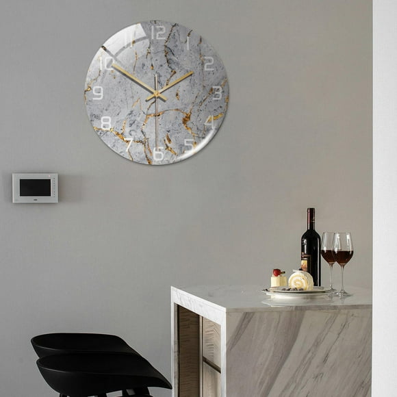 Reloj de pared con textura de mármol moderno, reloj de arte silencioso pulgadas sin tictac de estar, dormitorio, y decoración gris perfecl Reloj de pared