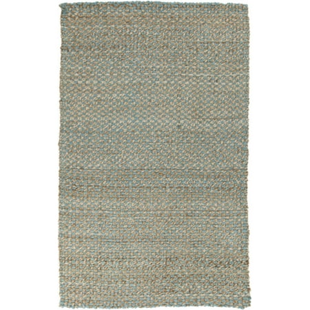 - 2' x 3' Breezy Comfort Tan and Sky Blue Hand Woven Jute Area Throw Rug