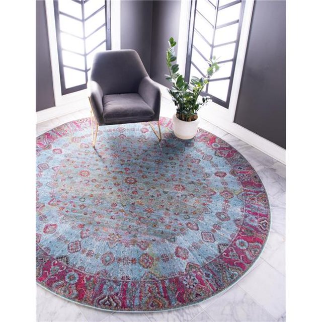 Unique Loom 3139721 8 Pi 4 Po x 8 Pi 4 Po Almendares Baracoa Tapis Rond&44; Bleu