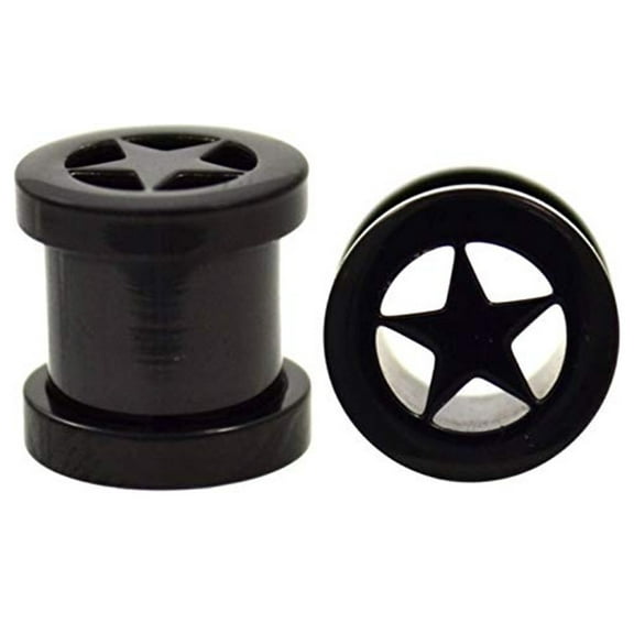 00g 00 Gauge Black TITANIUM STAR SCREW ON PLUGS tunnels