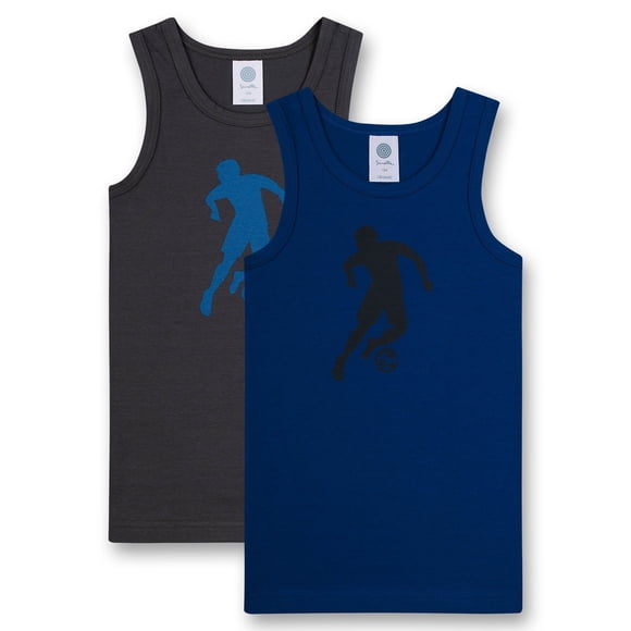 Sanetta Lote de 2 camisetas de niño - ropa interior, chalecos, algodón, fútbol Azul/Gris 116