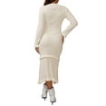 thumbnail image 3 of INSPIRE CHIC Women's Maternity Sweater Dress Stripped Ruffle Winter Warm Stretchy Knit Long Sleeve Maxi Dresses Beige XX-Large, 3 of 6