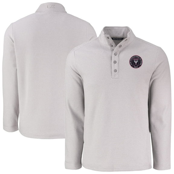 Men's-Cutter & Buck Gray Inter Miami CF Hunts Point Eco Textured Fleece Recycled Quarter-Snap Pullover