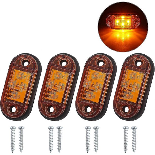 4x4LEDs Side Lights Front Rear Clearance Lights Waterproof LED Marker Lights 12V 24V Universal for Trailer Van Caravan Truck Lorry Bus-Amber