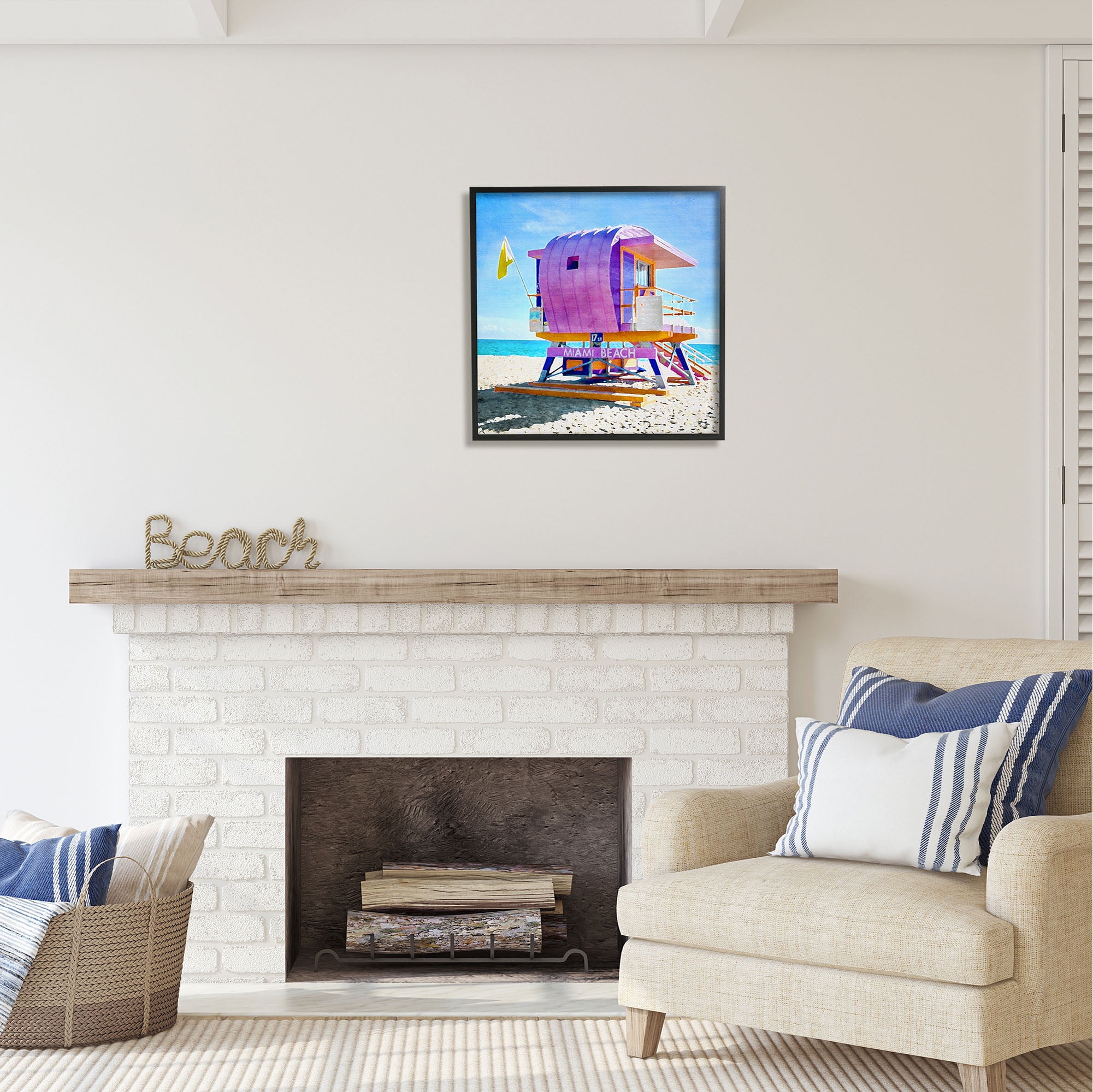 Stupell Industries Summer Lifeguard Hut Nature Painting Black Framed Art Print Wall Art, 24 x 24