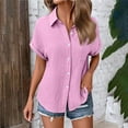 thumbnail image 2 of FAIWAD Shirts for Women Short Sleeve Lapel Collar Button Down Shirts Dressy Casual Loose Textured Work Blouses, 2 of 7