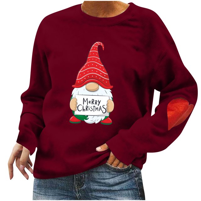 Birdeem Automne et Hiver Femmes Chandail Imprimé de Noël Col Rond Manches Longues Blouse Unie Hauts Chandails en Molleton