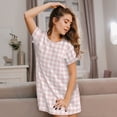 thumbnail image 3 of Balery Checkboard Camisón de manga corta con cuello redondo para mujer, cómodo y elegante., 3 of 6