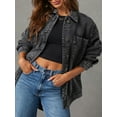 thumbnail image 5 of Jean Jacket for Women Distressed Long Sleeve Oversized Denim Trucker Jackets Coat Grey L, 5 of 9