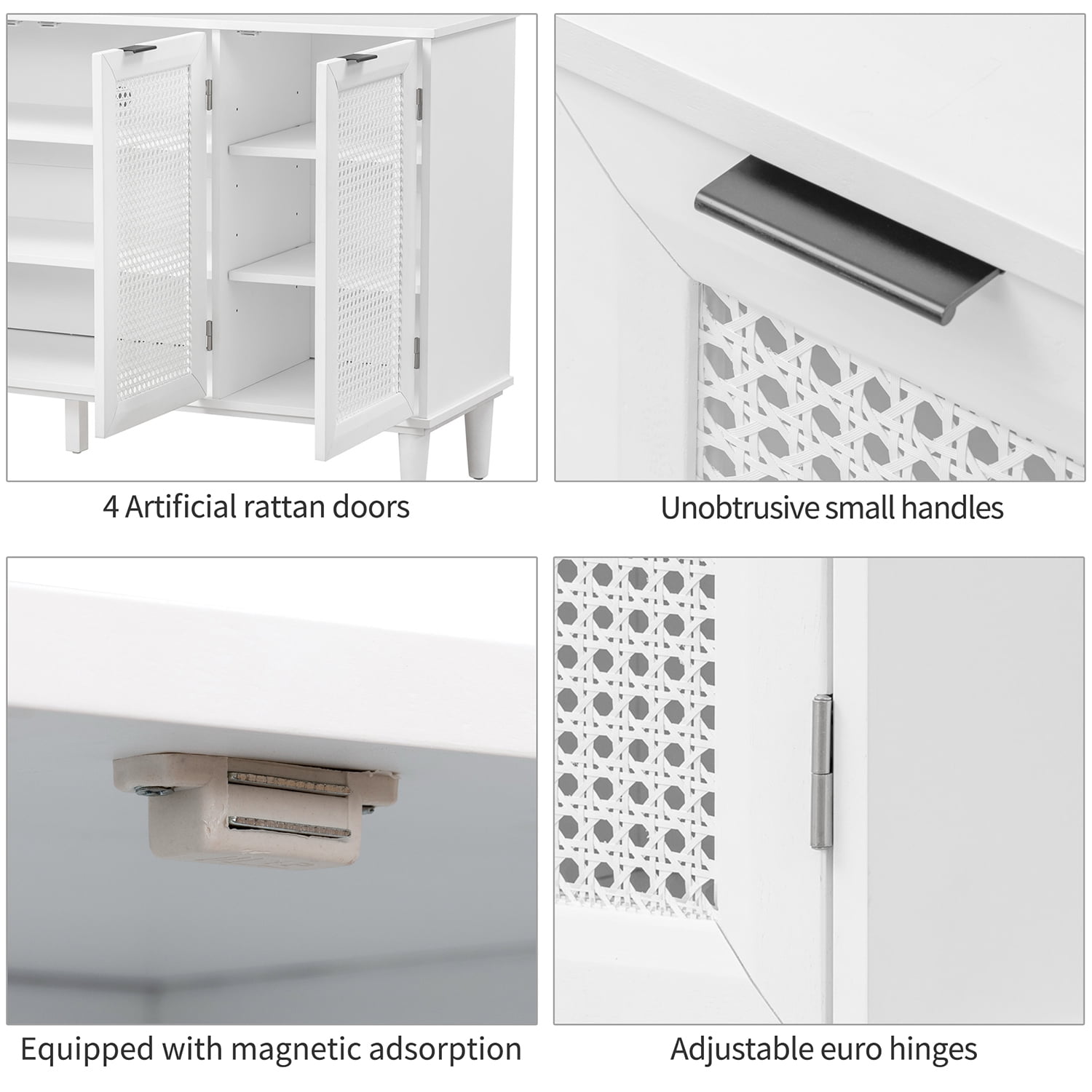 Kadyn Large Storage Space Sideboard, Floor Storage Cabinet for Living Room, Storage Sideboard Buffet Cabinet with Artificial Rattan Door, White Kadyn Large Storage Space Sideboard, Floor Storage Cabinet for Living Room, Storage Sideboard Buffet Cabinet with Artificial Rattan Door, White