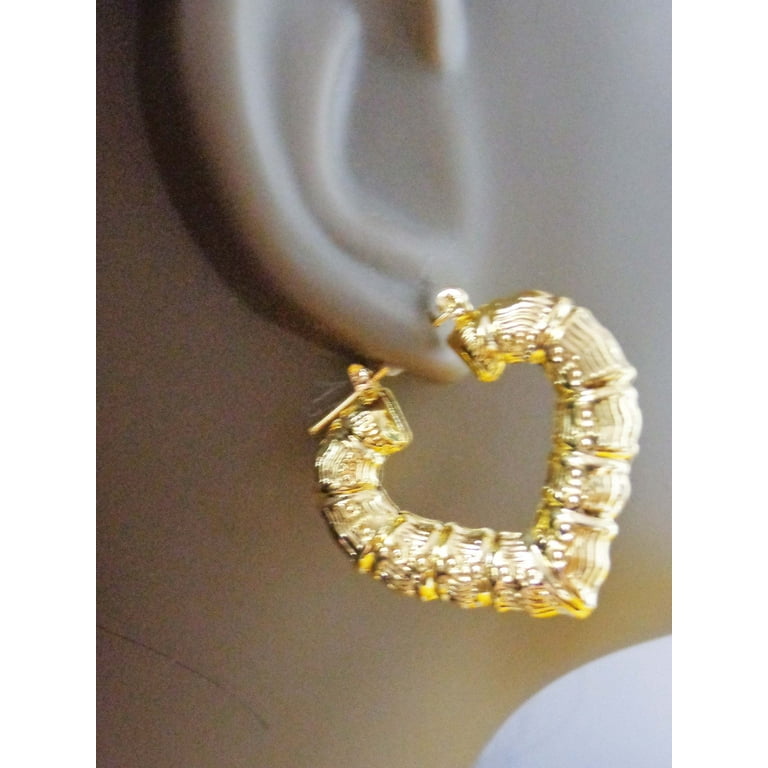 Gold heart sale bamboo earrings