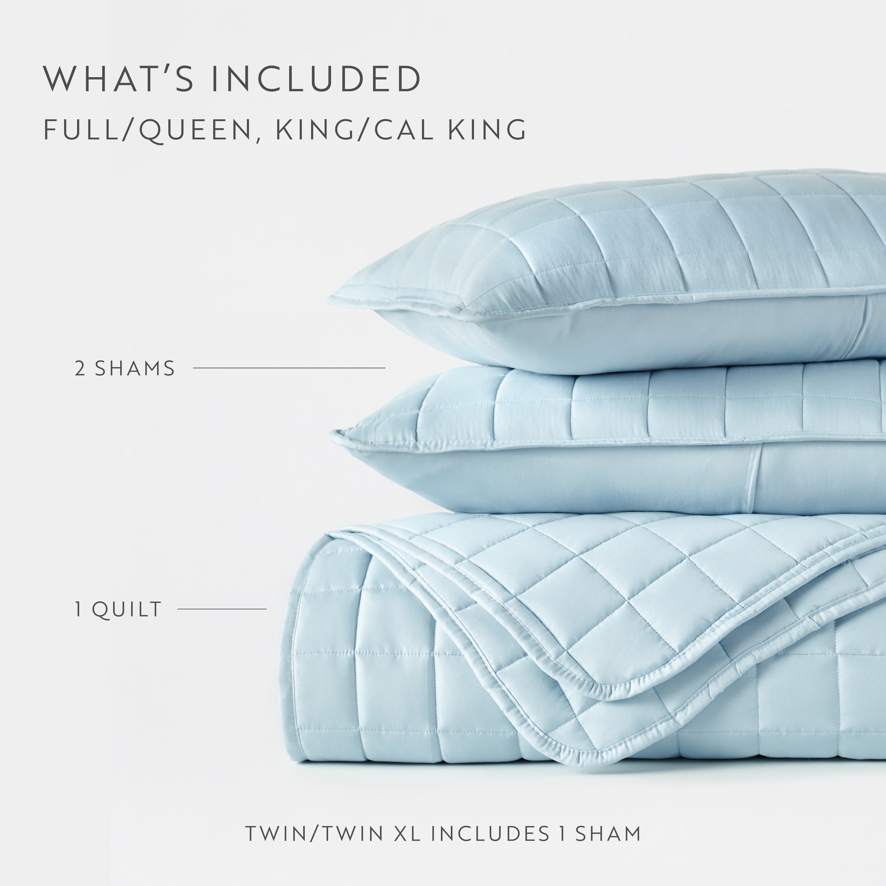 Noble Linens Pale Blue Square Pattern Quilted Coverlet Set, Full/Queen