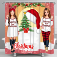 thumbnail image 1 of Charming Merry Christmas Shower Curtain with Girls & Festive Tree - Cozy Holiday Decor, 1 of 5