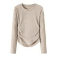 thumbnail image 4 of SGMVNU Sweaters for Womens Slim Fit Crewneck Long Sleeve Shirts Fall Fashion Base Layer Pullover Ribbed Thermal Underwear Tops(Beige, L), 4 of 4