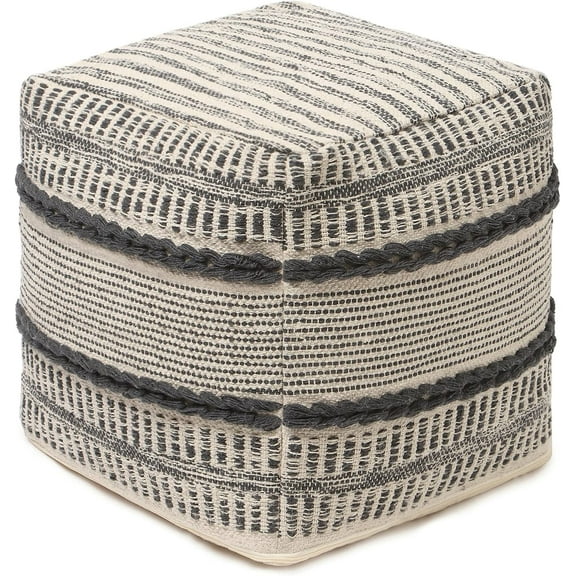 REDEARTH · Tufted Pouf Ottoman with Filler Textured Storage Cube Bean Bag Pouffe Footrest for Living Room, Bedroom, Nursery, Kidsroom; 100% Cotton (17.5"X17.5"X17.5",  Gage)