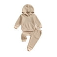 thumbnail image 2 of Toddler Baby Girl Boy Clothes 6 12 18 24 Months 2T 3T 4T 5T Solid Color Long Sleeve Hoodie Pants Fall Winter Outfit, 2 of 9