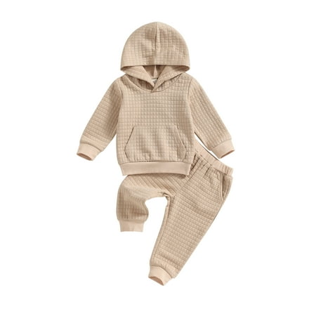 

Qtinghua Toddler Baby Boy Girl Fall Outfits Hoodie Long Sleeve Hooded Sweatshirt and Elastic Waist Long Pants 2Pcs Clothes Apricot 1-2 Years