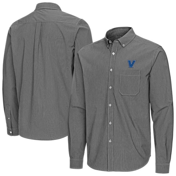 Men's Antigua Black Villanova Wildcats Porter Woven Tri-Blend Long Sleeve Button-Down Shirt