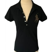 Polo Ralph Lauren BLACK Women's Gold Sequin Big Pony Mesh T-Shirt, US M
