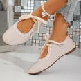 thumbnail image 4 of Miqool Womens Mary Jane Flats Low Heel Round Toe Bowknot Contrast Lace Shallow Mouth One Buckle Casual PU Shoes, 4 of 8