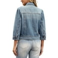 thumbnail image 3 of INSPIRE CHIC Women's Coat Jean Flat Collar Button Down 3/4 Sleeve Washed Cropped Denim Jacket S Light Blue, 3 of 6