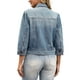 thumbnail image 3 of Abrigo de mujer INSPIRE CHIC, chaqueta de mezclilla con cuello plano, botones, mangas 3/4, lavado, cropped, talla S, azul claro, 3 of 6