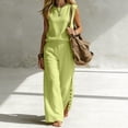 thumbnail image 5 of Womens Summer 2 Piece Outfits Cotton Fashionable Solid Color Sleeveless Top and Button Down Pants Lounge Set, 5 of 7