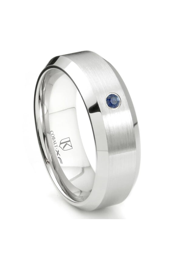 Cobalt Xf Chrome 8MM Solitaire Sapphire Beveled Comfort Fit Wedding Band Ring Sz 12.5