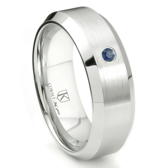 Titanium Kay Cobalt Xf Chrome 8MM Solitaire Sapphire Beveled Comfort Fit Wedding Band Ring Sz 10.0