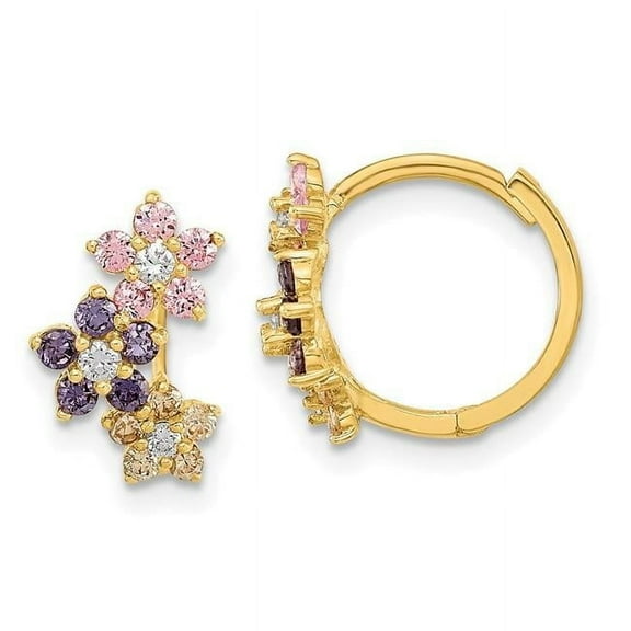 Finest Gold 14K Yellow Gold Madi K Hinged Flower Multicolor CZ Hoop Earrings