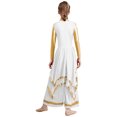 thumbnail image 3 of Doomiva Kids Girls Lyrical Praise Dance Outfit Long Sleeve Irregular Hem Worship Gold Trim Dress with Wide Leg Pants White 6, 3 of 6