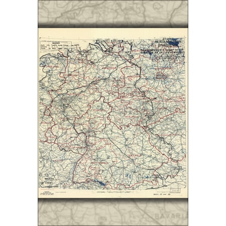 24"x36" Gallery Poster, map invasion of Germany May 15, 1945 12th army