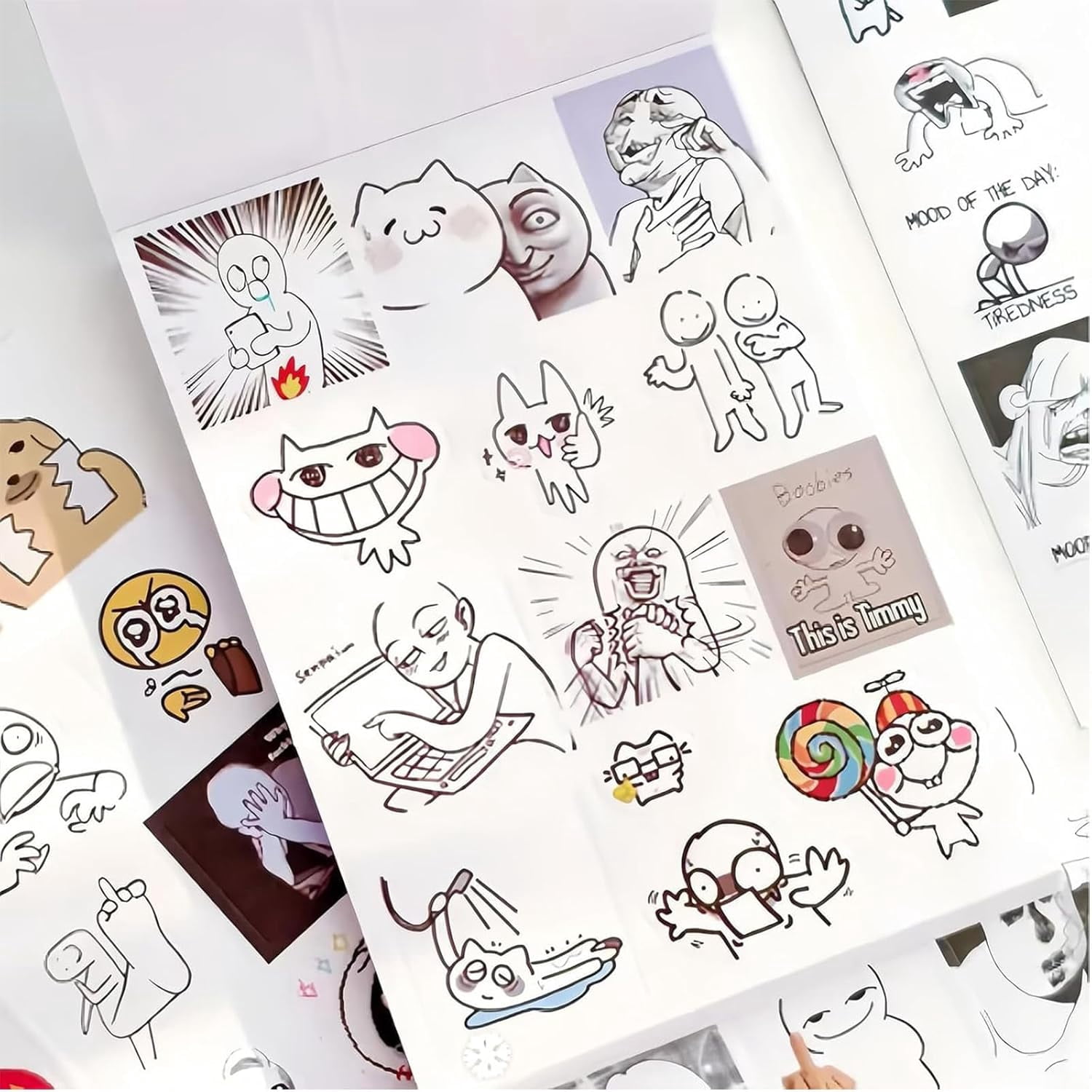 Hand-Drawn Internet Sticker Book – Waterproof Vinyl Decals for Journaling, Mood Expression, and Aesthetic Decor, No-Repeat Design