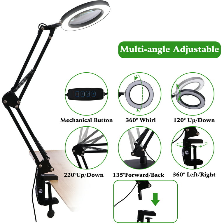 Magnifying Glass with Light and Stand, 10x Magnifying Lamp, 2-in-1 Desk Magnifier Light for Close Work Reading Repair Crafts, Size: 2 in, Black