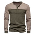 thumbnail image 2 of Miluxas Men's Fashion Casual Front Placket Long Sleeve Henley T-Shirts Cotton Shirts Army Green 6(M), 2 of 5