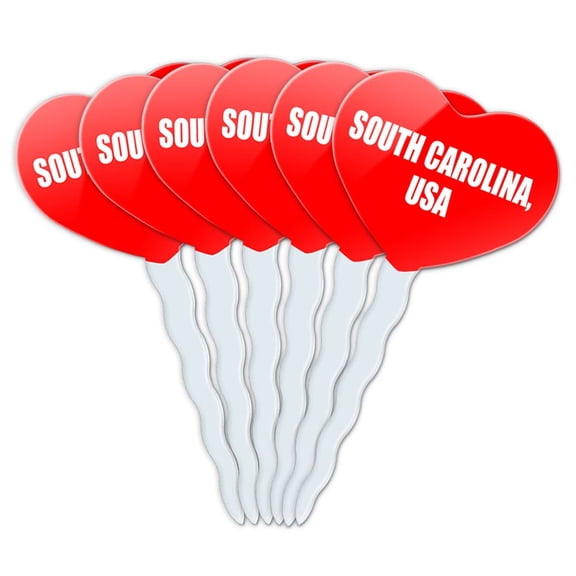 South Carolina USA Heart Love Cupcake Picks Toppers - Set of 6